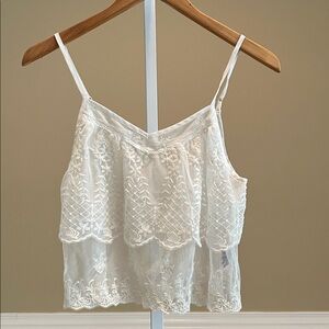 American Eagle Off White Sheer Lace Cropped Tank Top Size XS